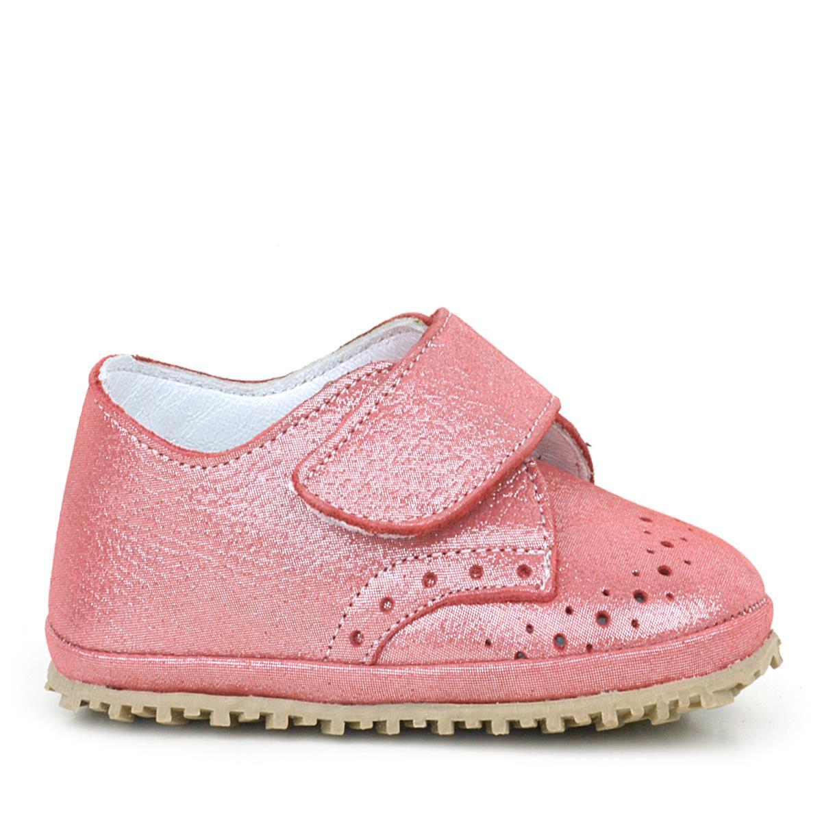 Genuine Leather Pink Glitter Velcro Baby Bootie Shoes - 2