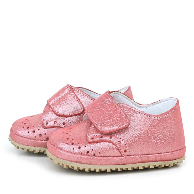 Genuine Leather Pink Glitter Velcro Baby Bootie Shoes - 4