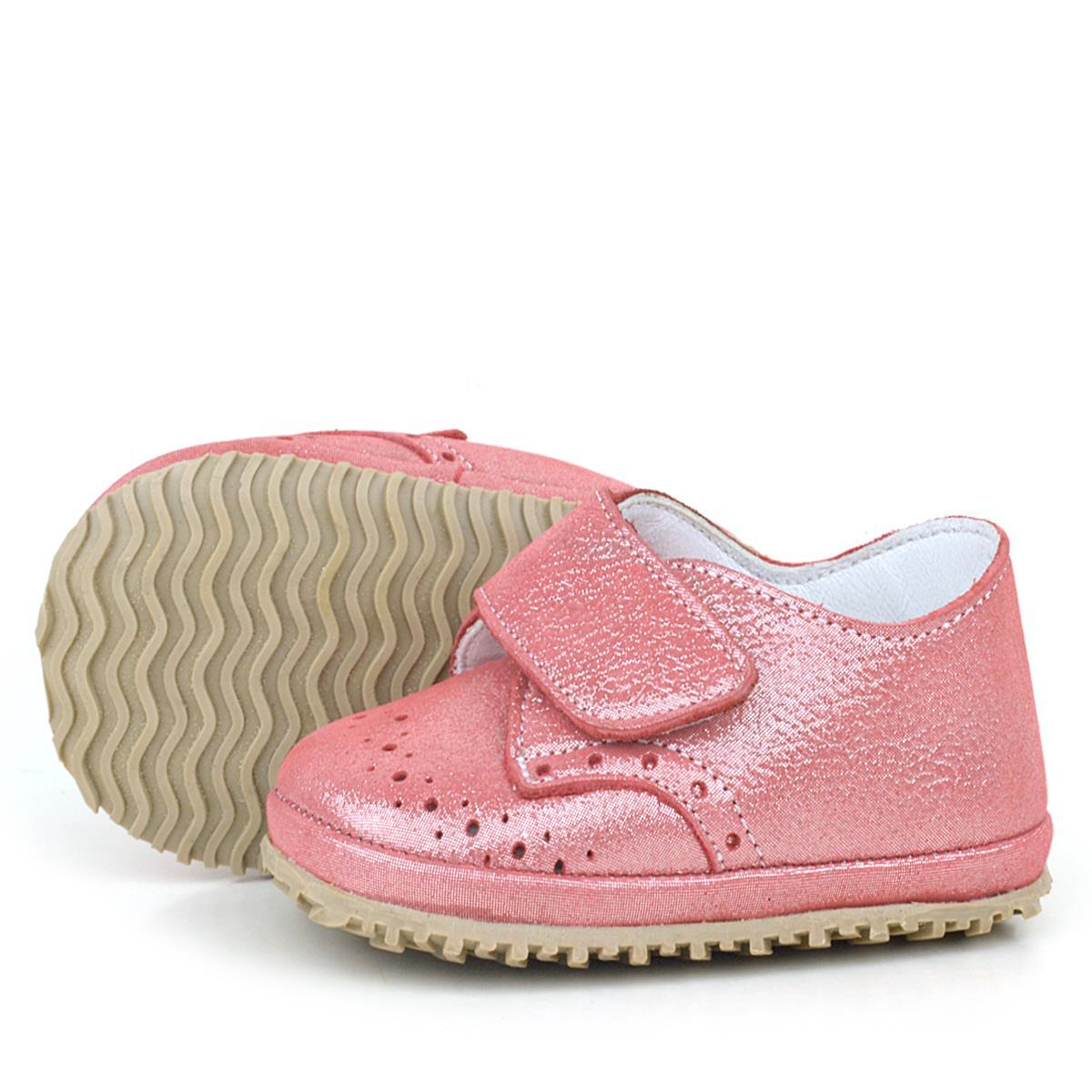 Genuine Leather Pink Glitter Velcro Baby Bootie Shoes - 5