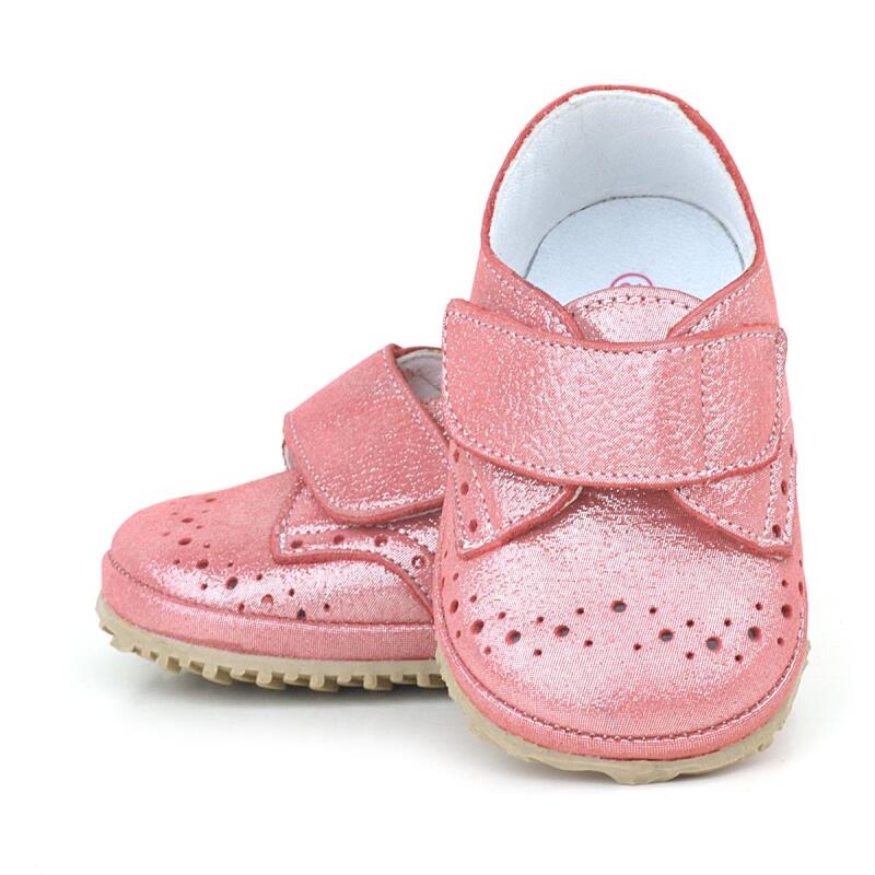Genuine Leather Pink Glitter Velcro Baby Bootie Shoes - 6