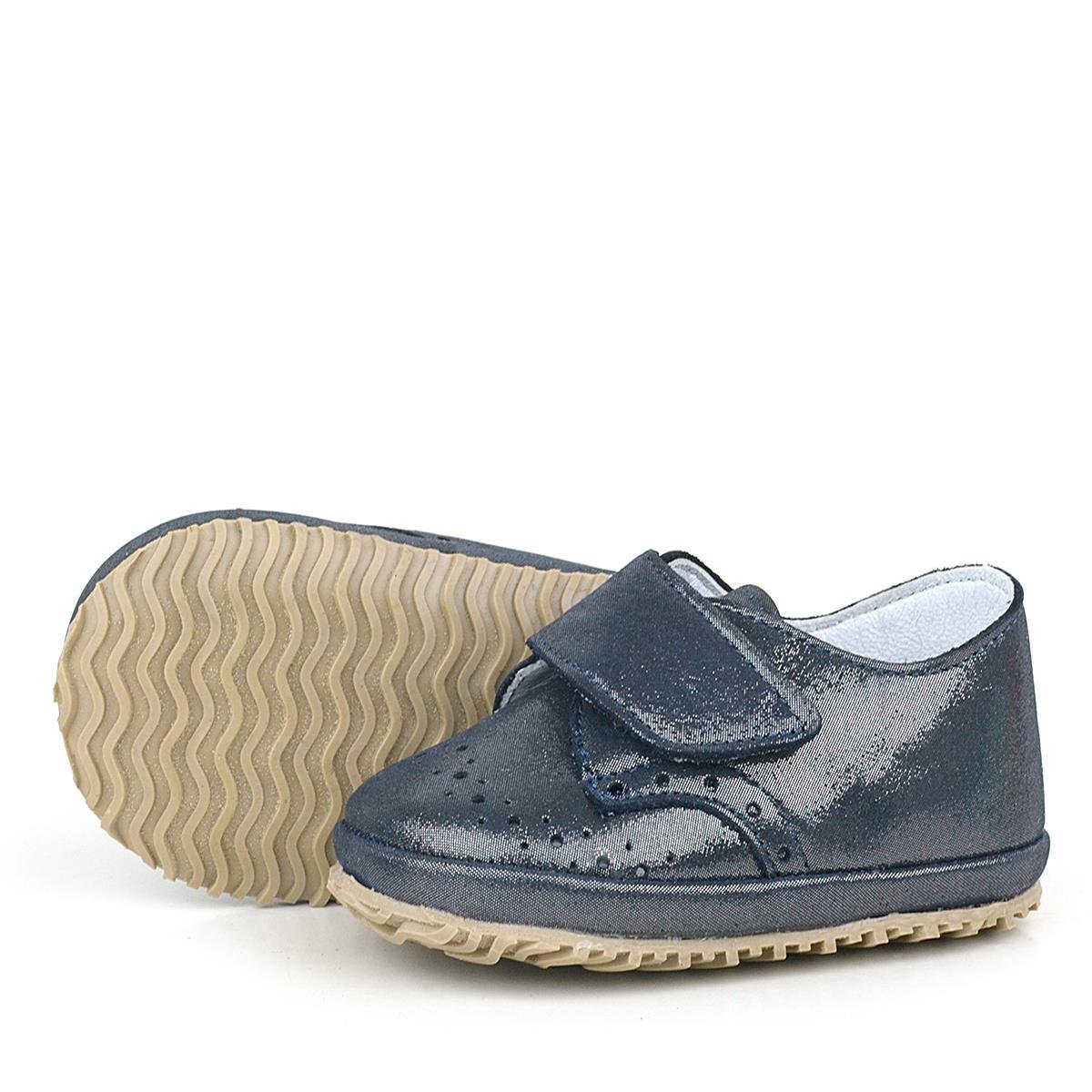 Genuine Leather Glittery Velcro Baby Bootie Shoes - 2