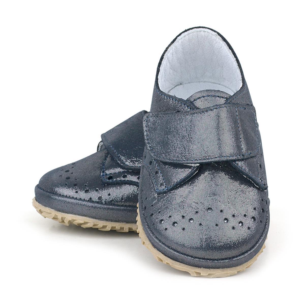 Genuine Leather Glittery Velcro Baby Bootie Shoes - 6