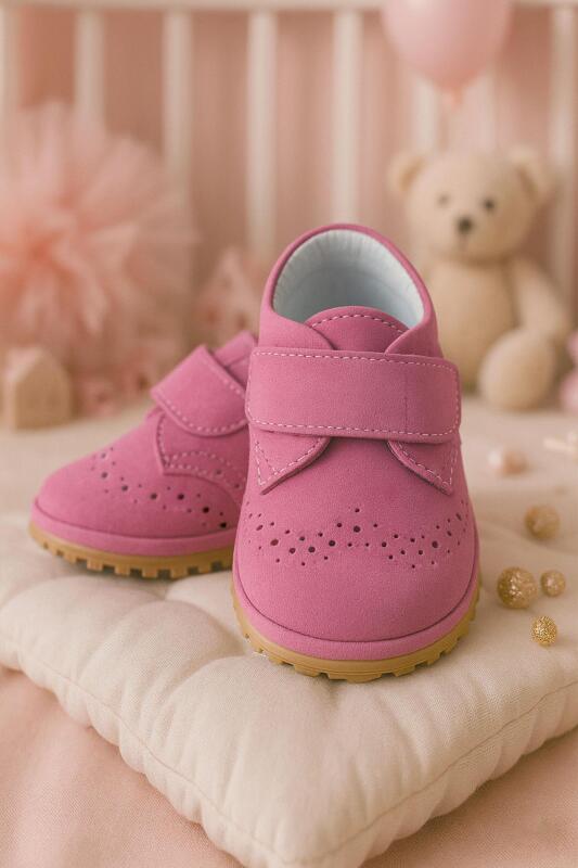 Hakiki Deri Pembe Cırtlı Bebek Patik Ayakkabı - hapshoe kids