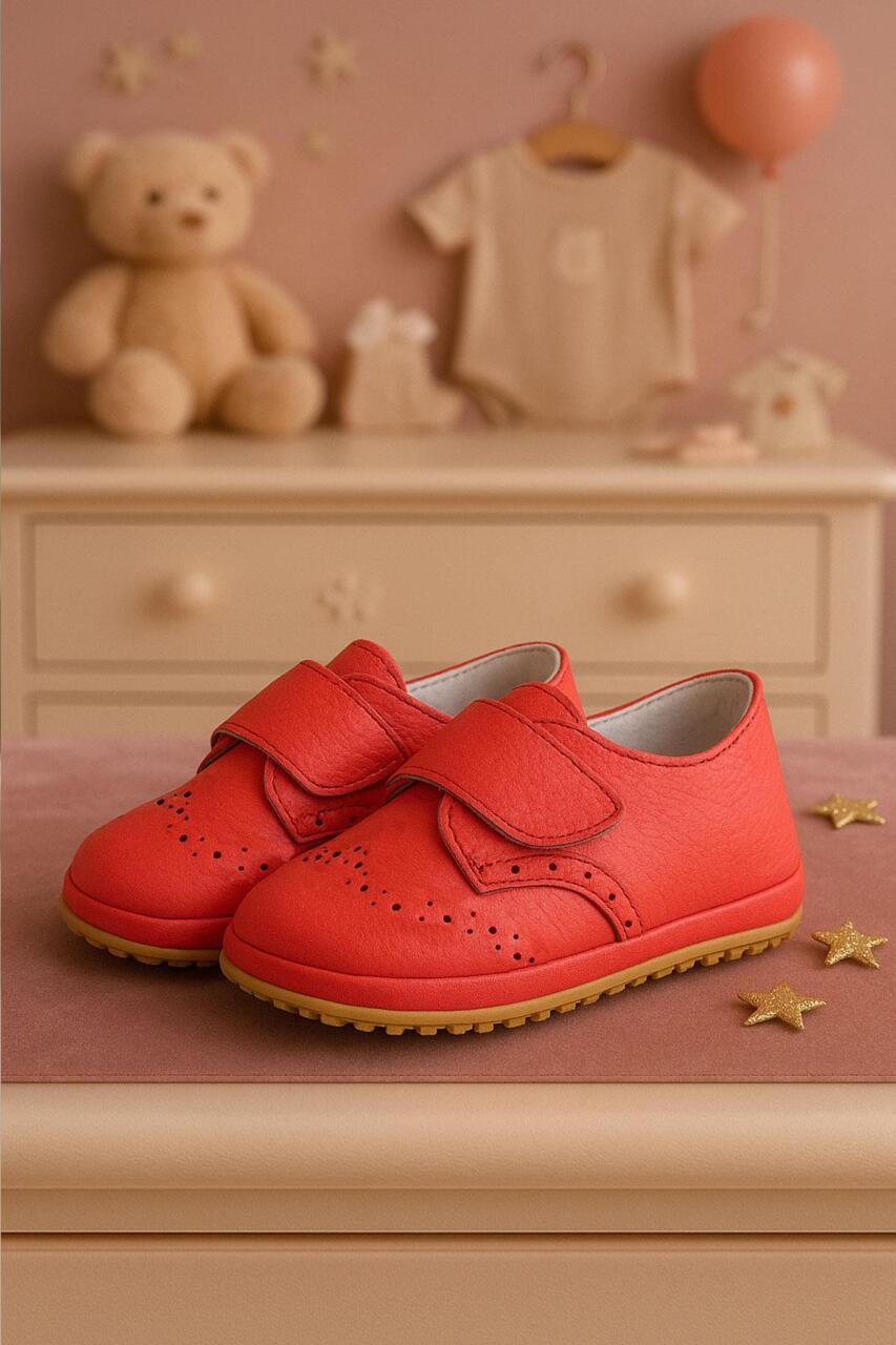 Genuine Leather Pomegranate Blossom Velcro Baby Bootie Shoes - 1