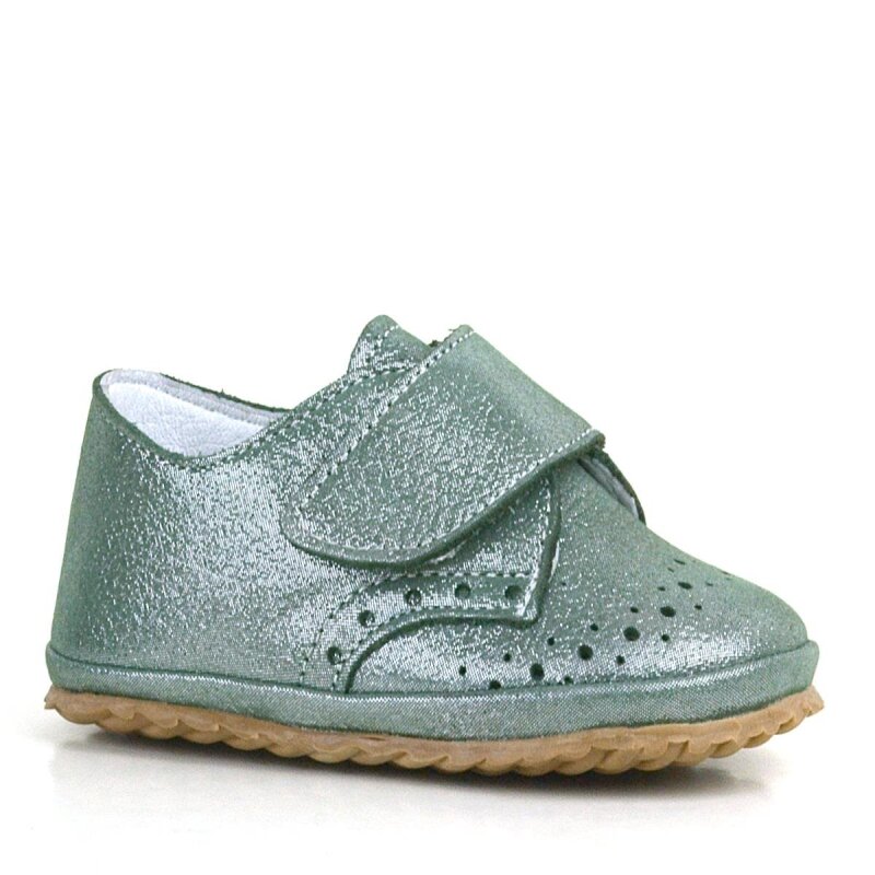 Genuine Leather Green Glitter Velcro Baby Bootie Shoes - 2