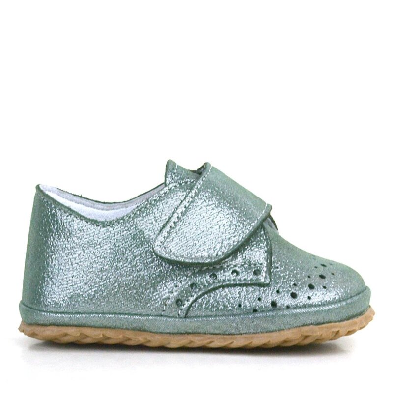 Genuine Leather Green Glitter Velcro Baby Bootie Shoes - 3