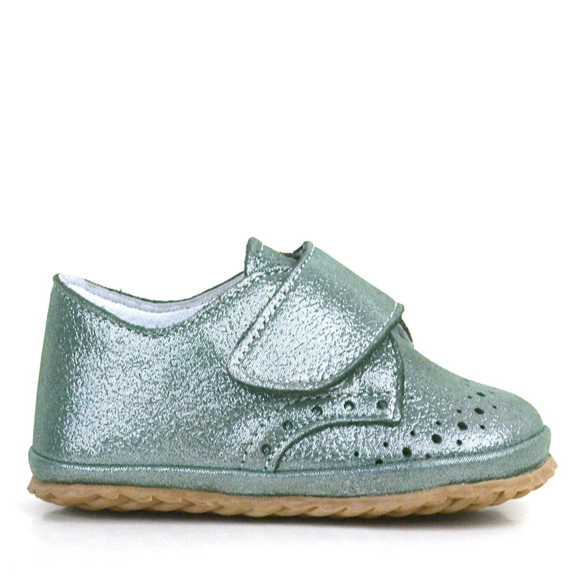 Genuine Leather Green Glitter Velcro Baby Bootie Shoes - 3