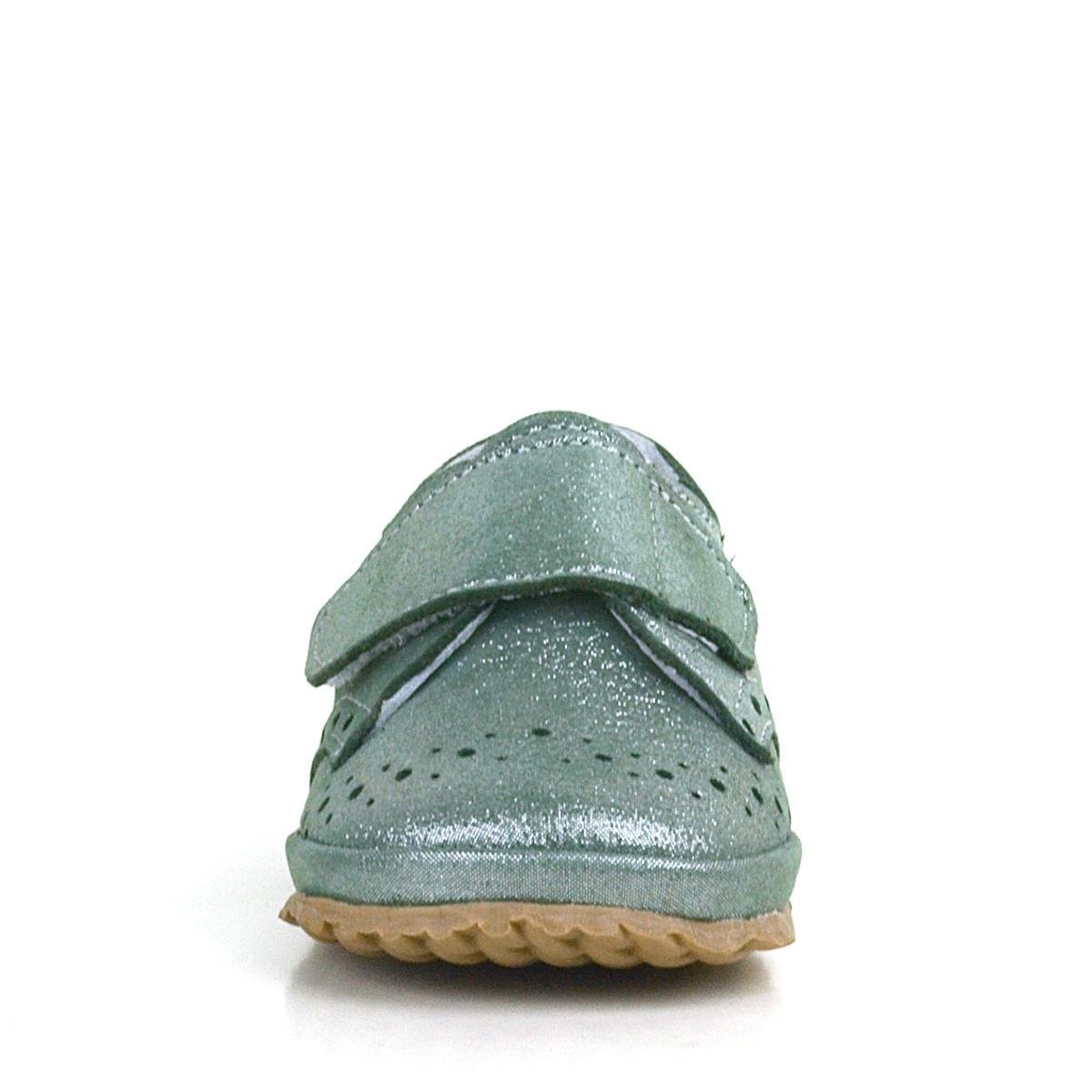 Genuine Leather Green Glitter Velcro Baby Bootie Shoes - 4