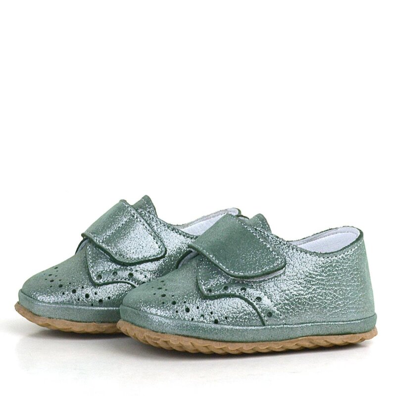 Genuine Leather Green Glitter Velcro Baby Bootie Shoes - 5