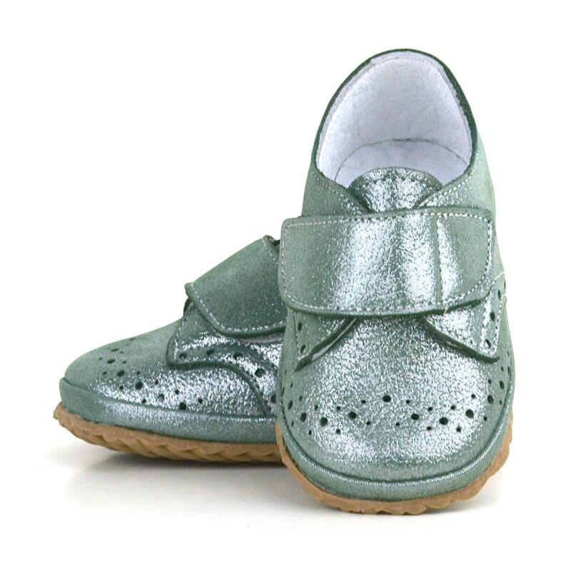 Genuine Leather Green Glitter Velcro Baby Bootie Shoes - 7
