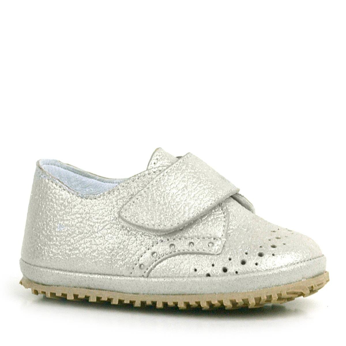 Genuine Leather Beige Glitter Velcro Baby Bootie Shoes - 1