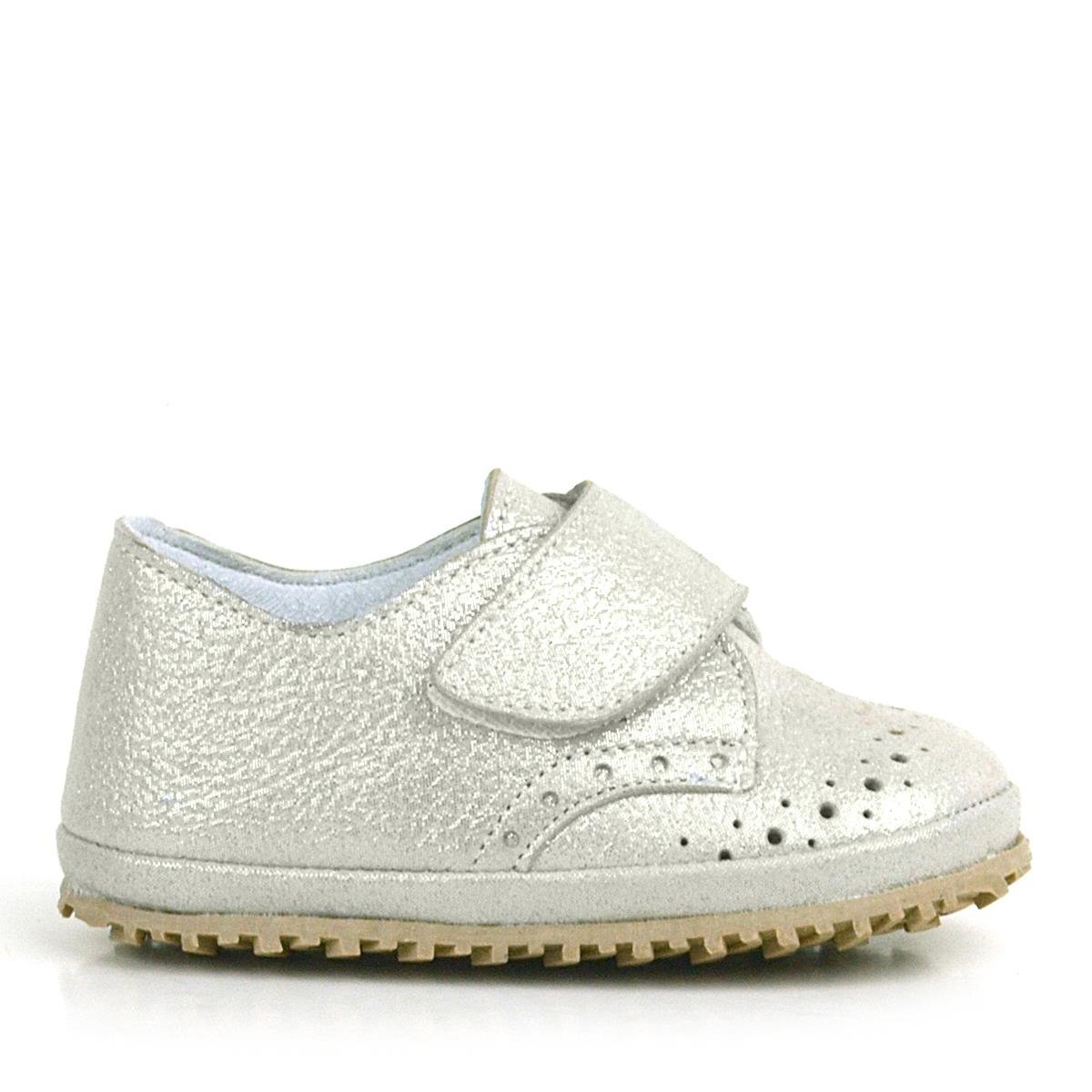 Genuine Leather Beige Glitter Velcro Baby Bootie Shoes - 2