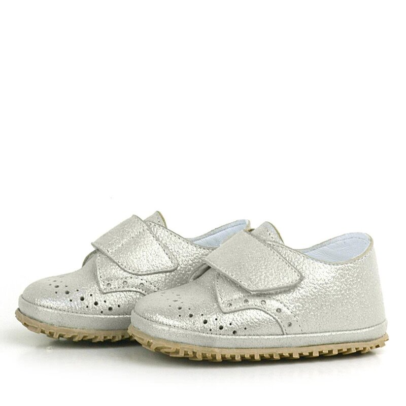 Genuine Leather Beige Glitter Velcro Baby Bootie Shoes - 4