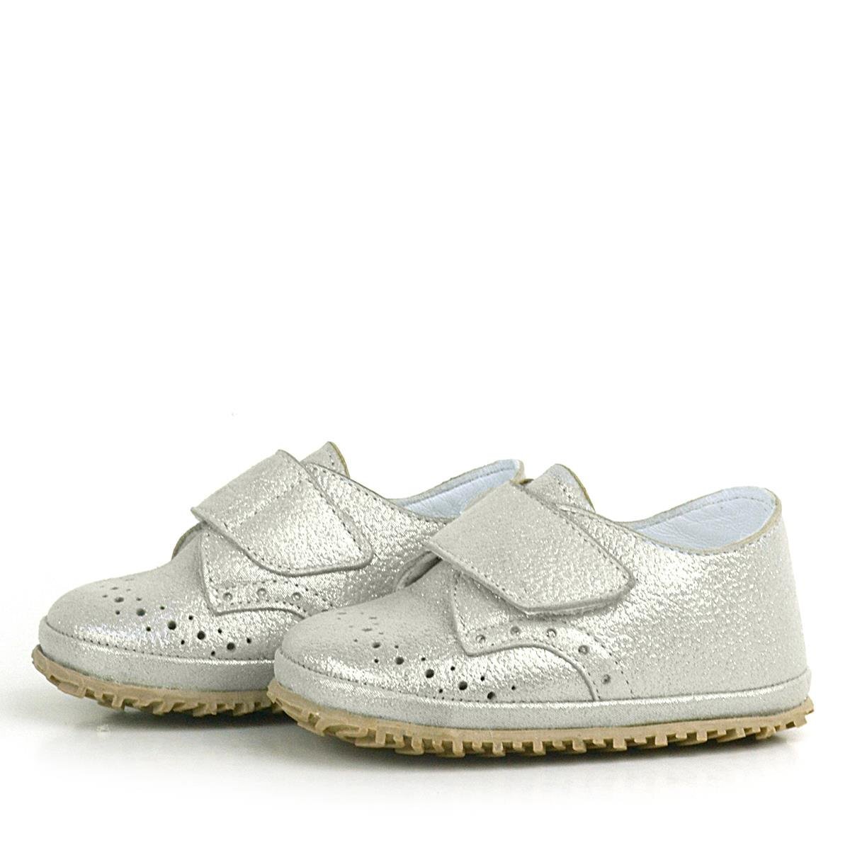 Genuine Leather Beige Glitter Velcro Baby Bootie Shoes - 4