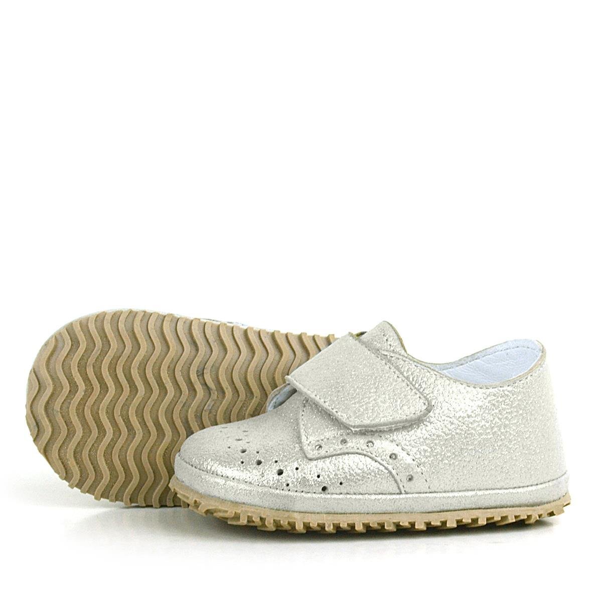 Genuine Leather Beige Glitter Velcro Baby Bootie Shoes - 5