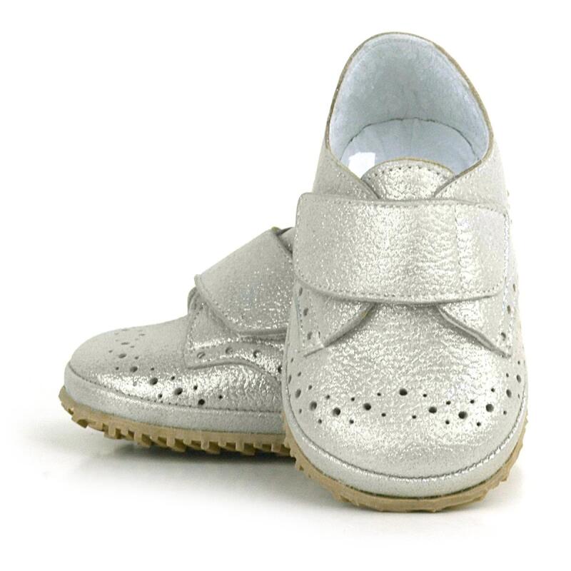 Genuine Leather Beige Glitter Velcro Baby Bootie Shoes - 6