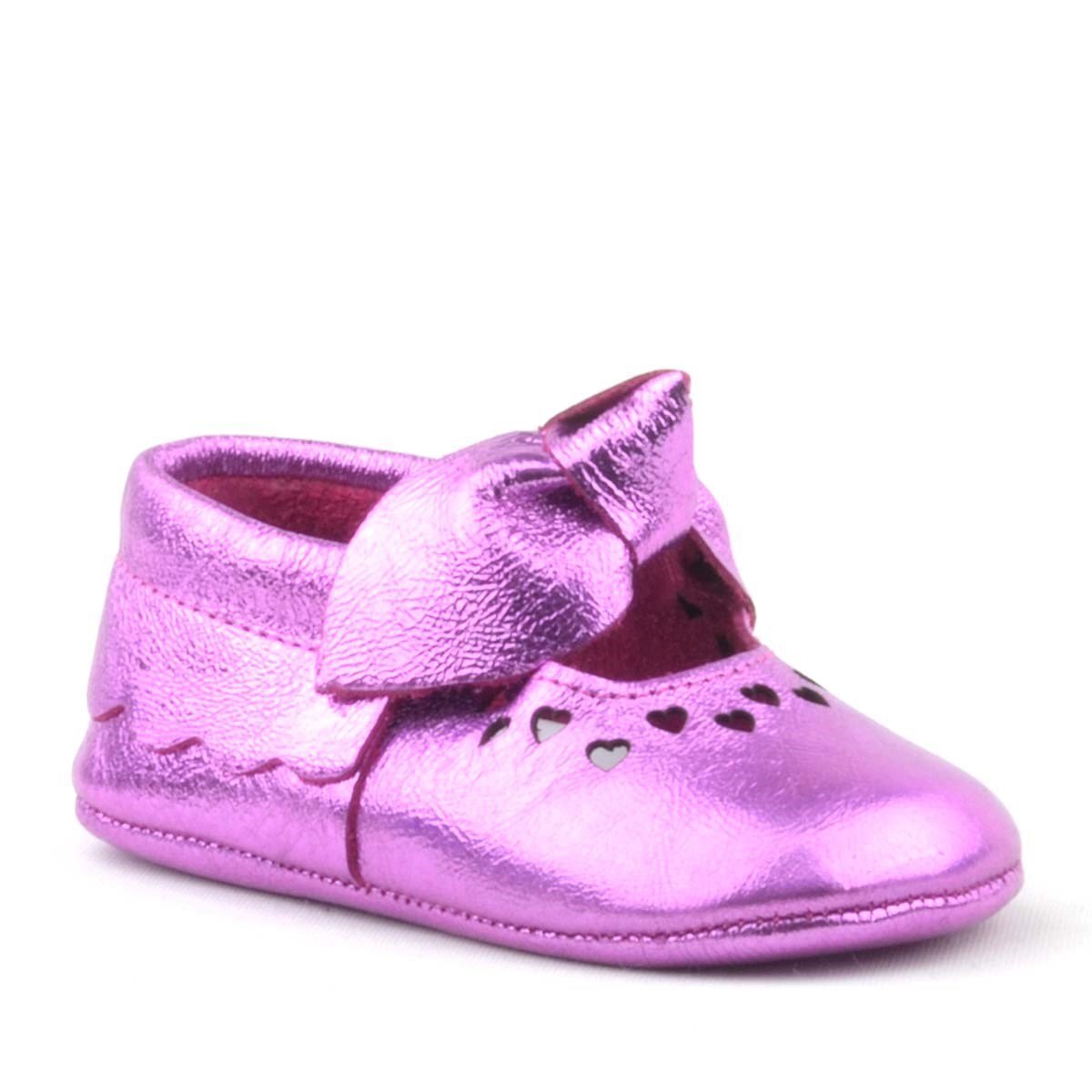 Coco Genuine Leather Fuchsia Bow Elasticated Baby Booties - 2