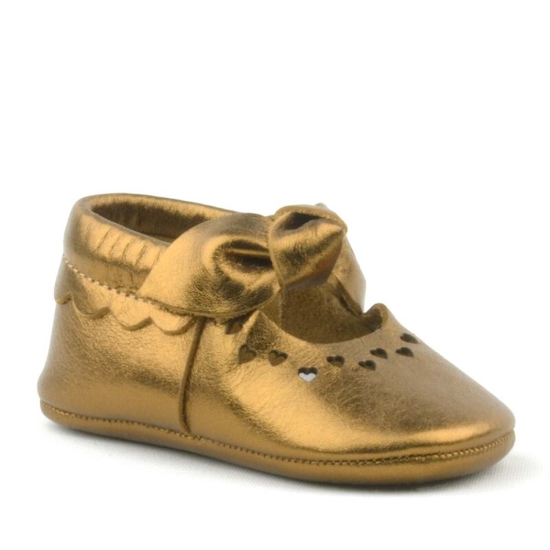 Coco Genuine Leather Baby Booties with Copper Bow and Elastic - 2