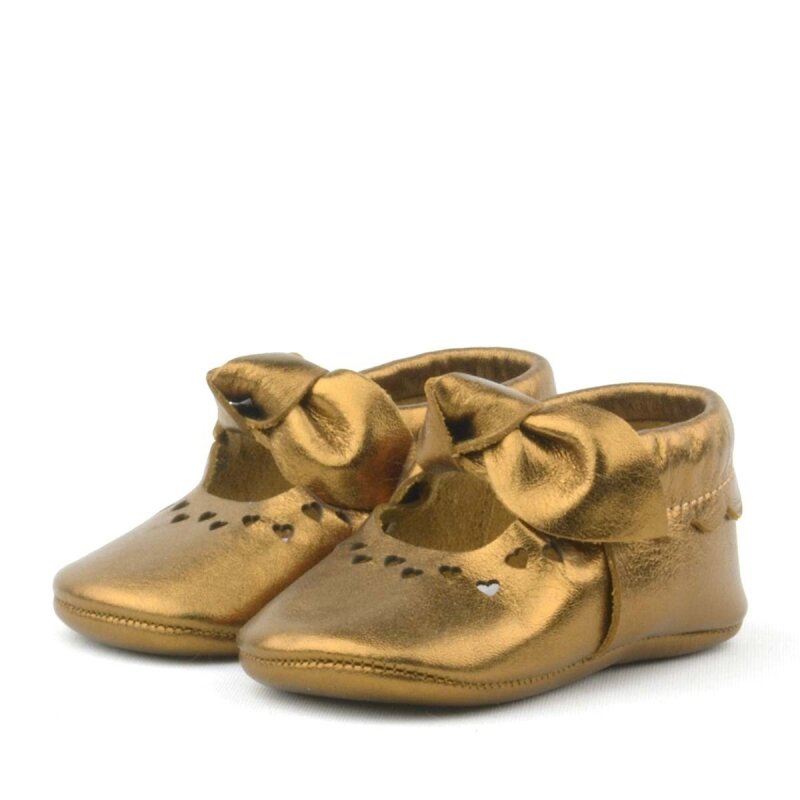 Coco Genuine Leather Baby Booties with Copper Bow and Elastic - 4