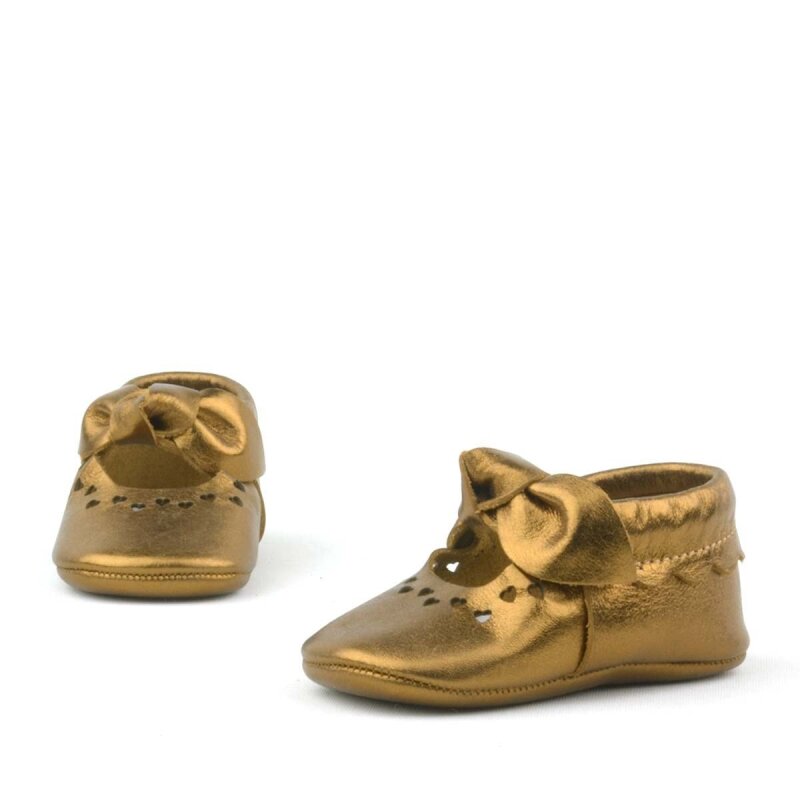 Coco Genuine Leather Baby Booties with Copper Bow and Elastic - 5