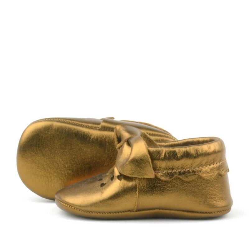 Coco Genuine Leather Baby Booties with Copper Bow and Elastic - 6