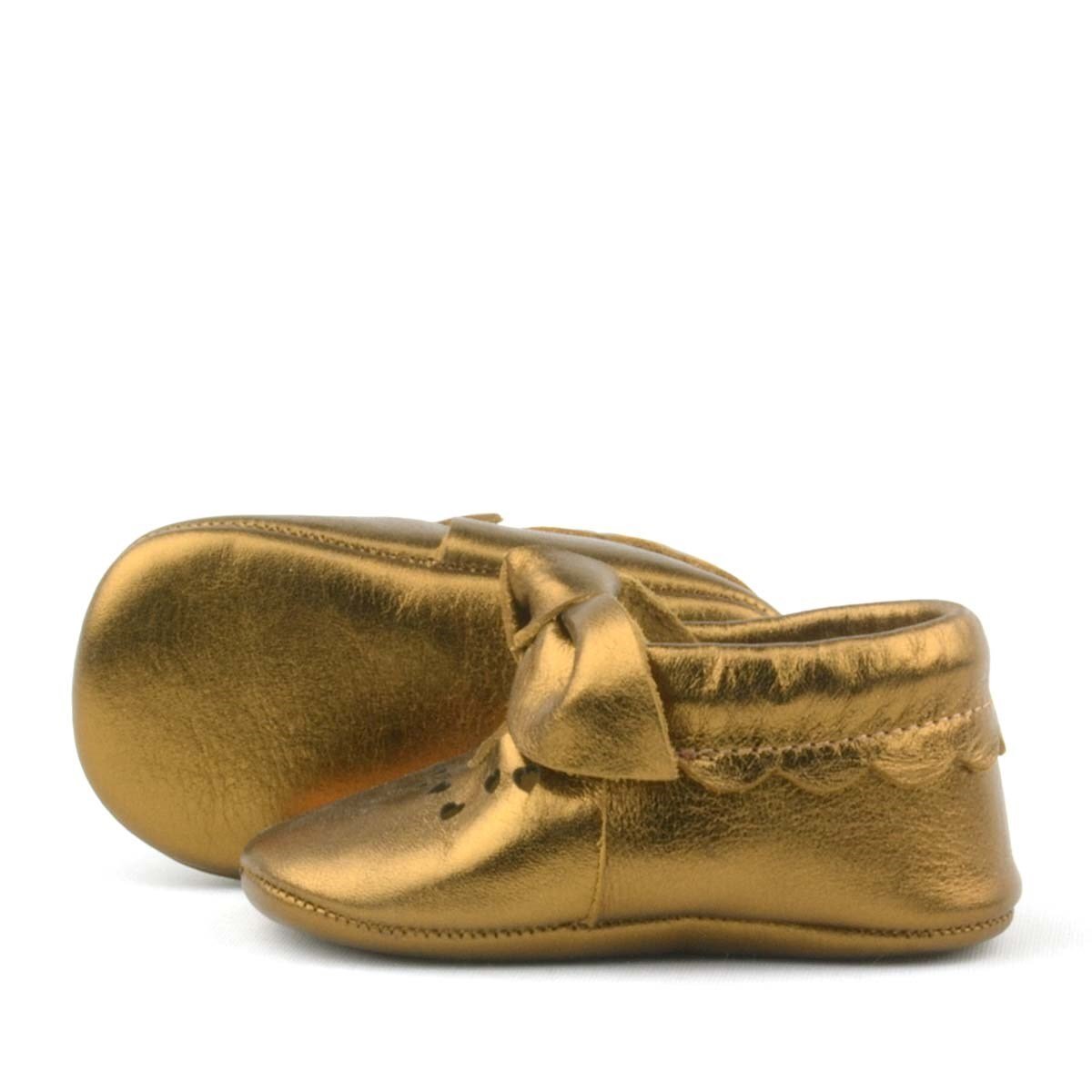 Coco Genuine Leather Baby Booties with Copper Bow and Elastic - 6