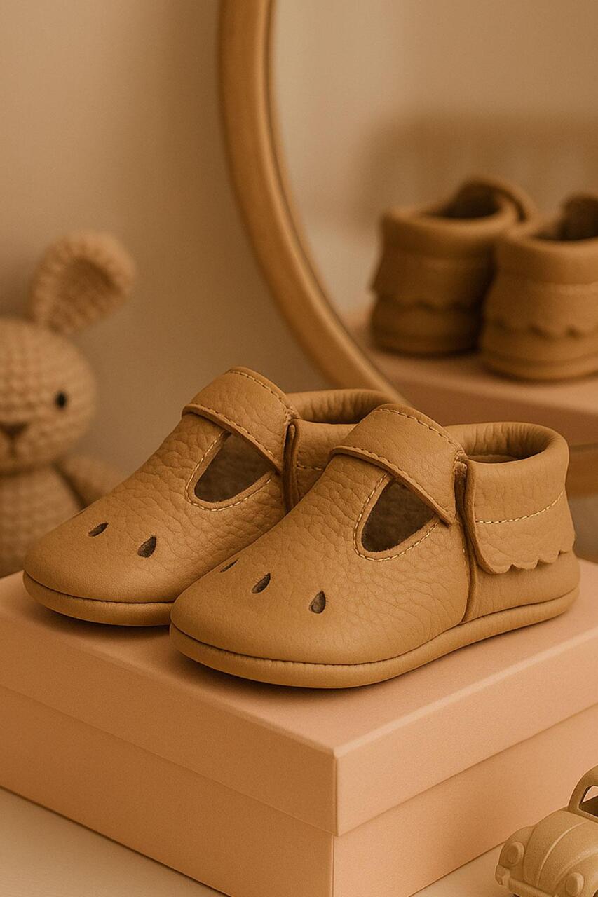 Bubbles Hakiki Deri Kahverengi Lastikli Bebek Patik - 1