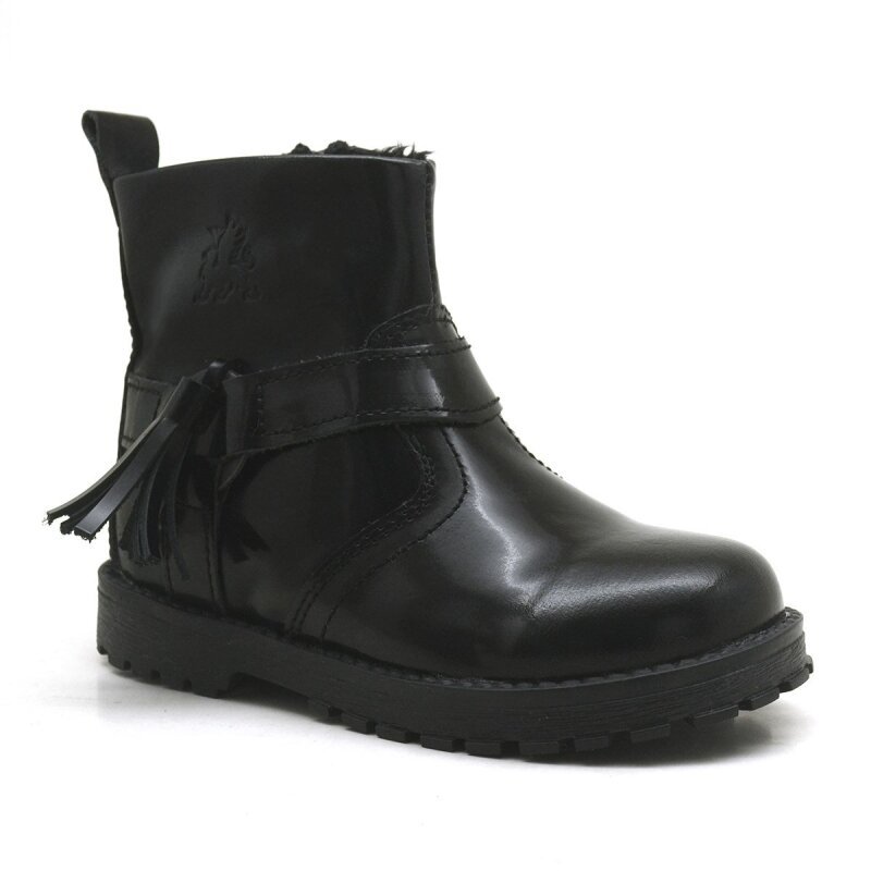 Rakerplus Chiron Genuine Leather Black Patent Leather Tassel Baby Girl Boots - Rakerplus