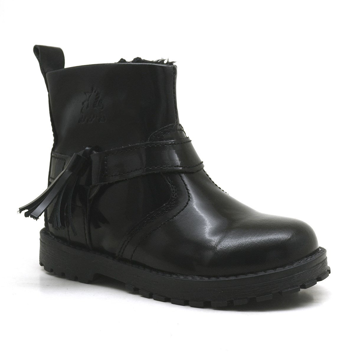 Rakerplus Chiron Genuine Leather Black Patent Leather Tassel Baby Girl Boots - 1