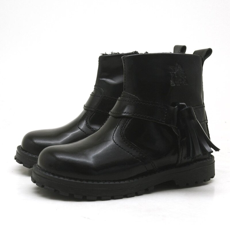 Rakerplus Chiron Genuine Leather Black Patent Leather Tassel Baby Girl Boots - 3