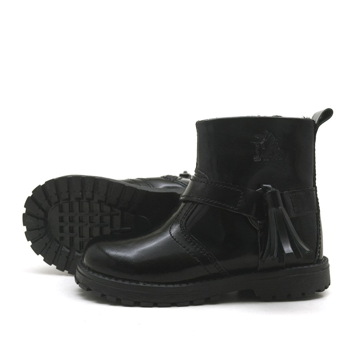 Rakerplus Chiron Genuine Leather Black Patent Leather Tassel Baby Girl Boots - 4