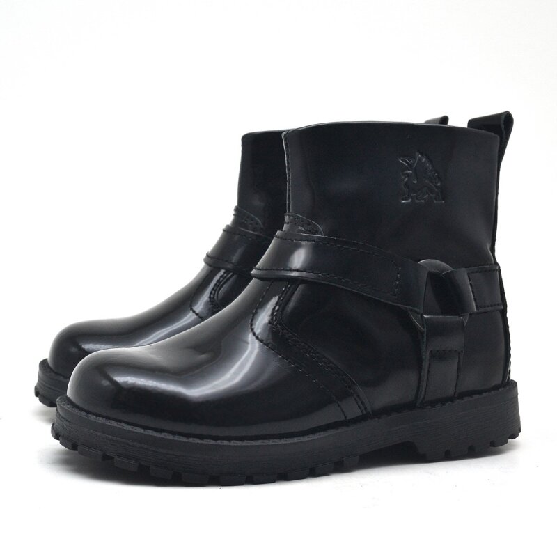 Rakerplus Chiron Genuine Leather Black Patent Leather Zippered Baby Girl Boots - 4