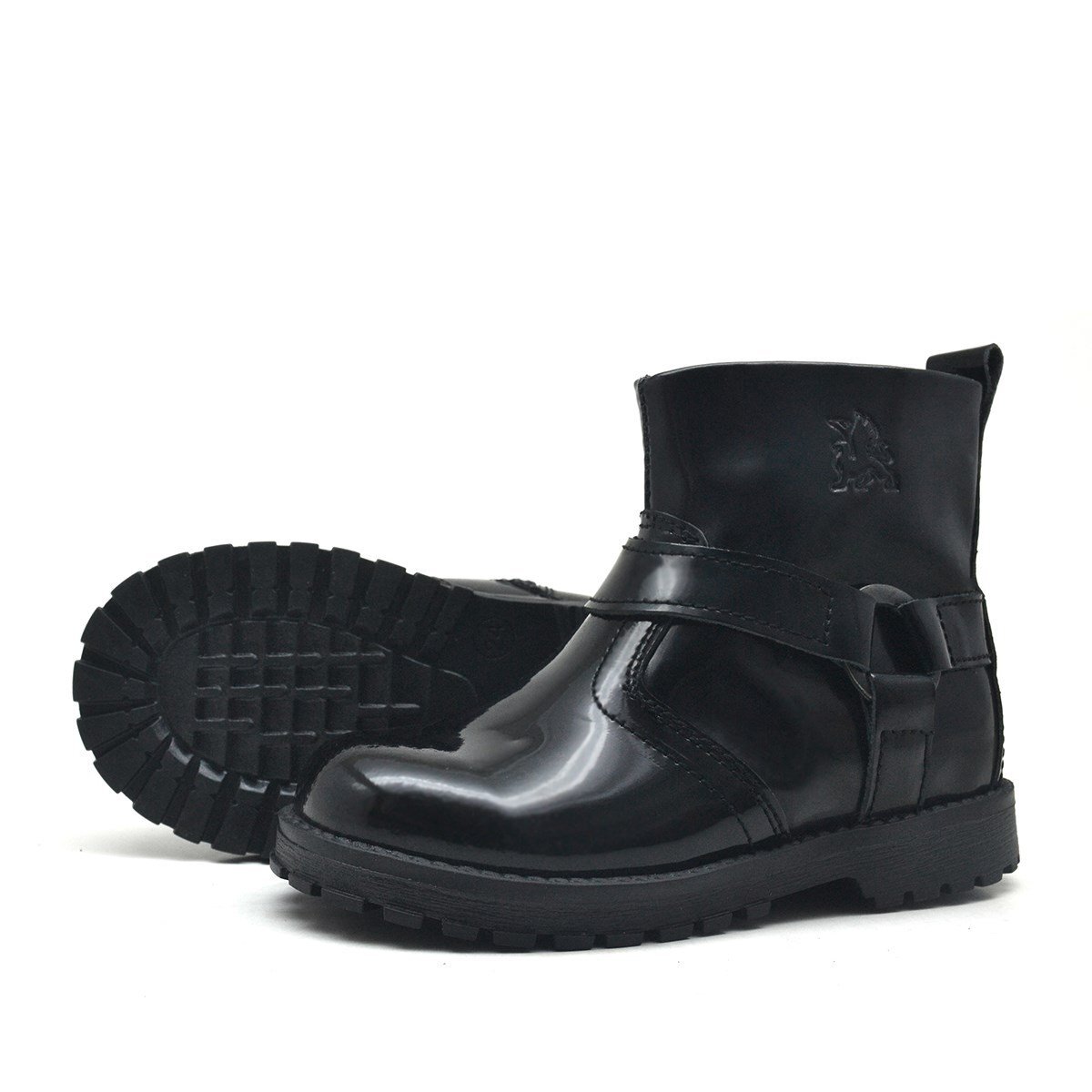 Rakerplus Chiron Genuine Leather Black Patent Leather Zippered Baby Girl Boots - 5