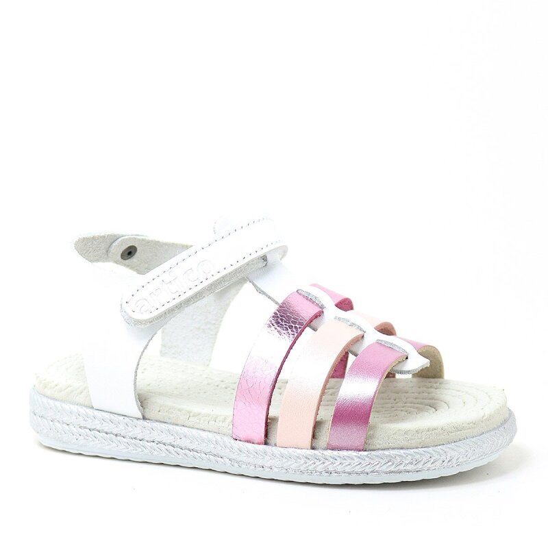 Artico Bellini Vaketa Genuine Leather White Fuchsia Pink Baby Girl Children's Sandals - Artico