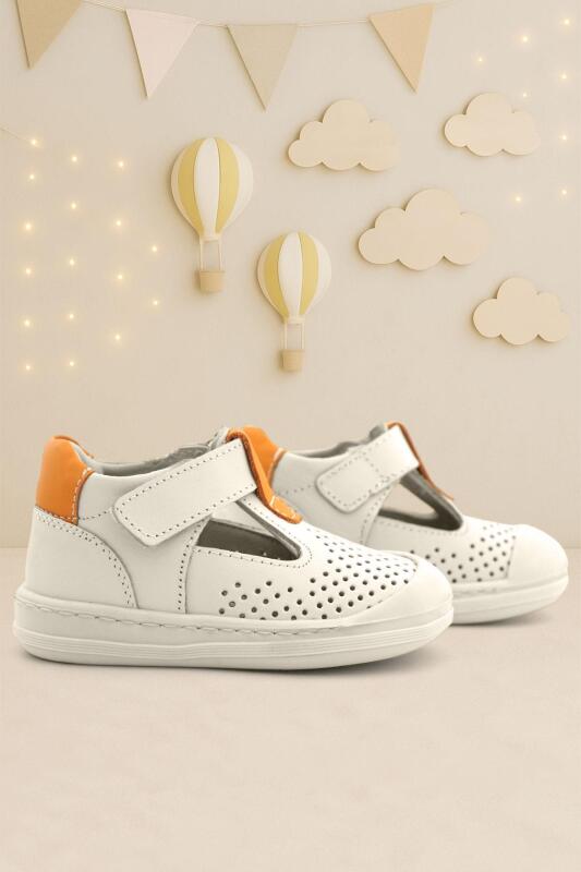 Rakerplus Shaun Genuine Leather Beige Orange Velcro Anatomical Baby Sandals - Rakerplus