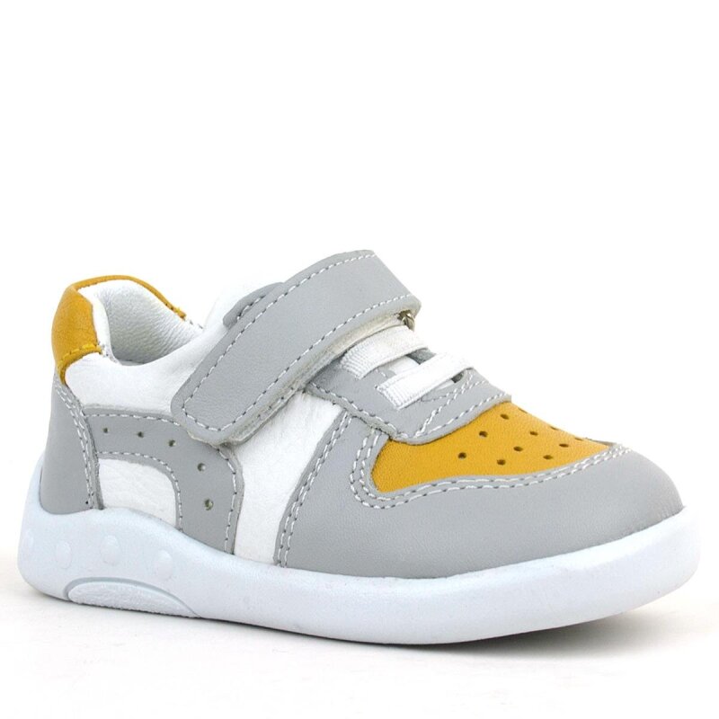 Rakerplus Genuine Leather Grey Yellow Anatomical Baby Sports Shoes - Rakerplus