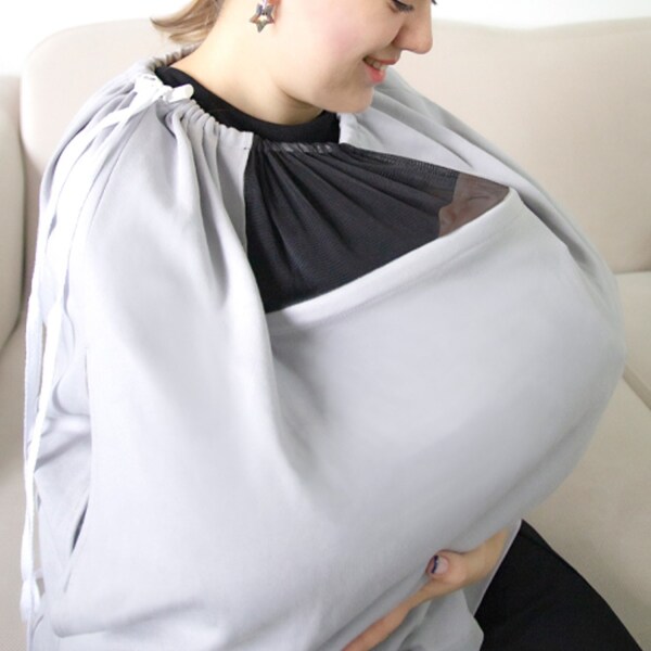 مريلة رضاعة من قماش التول بتصميم نافذة من BabyJem، لون رمادي، 735 - 2