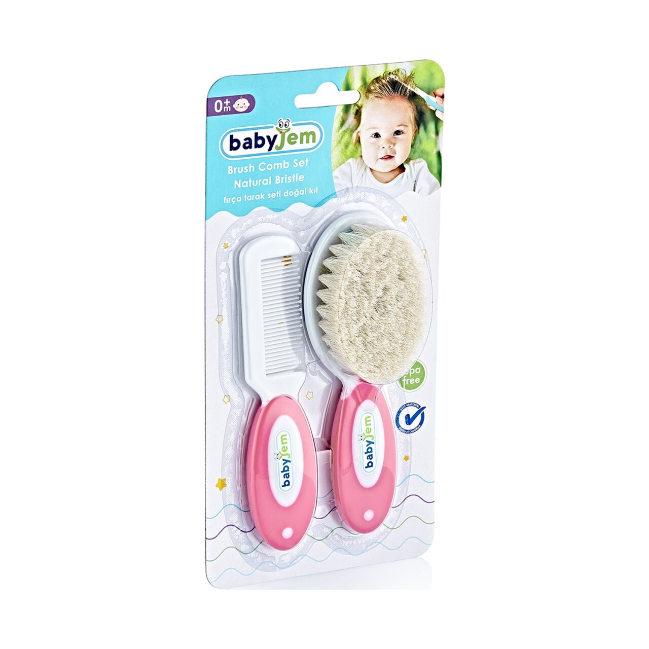 BabyJem Doğal Kıl Fırça Tarak Seti 519 Pembe - 1