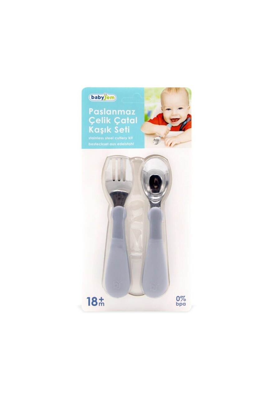 BabyJem Paslanmaz Çelik Çatal Kaşık Seti 522 Gri - 5