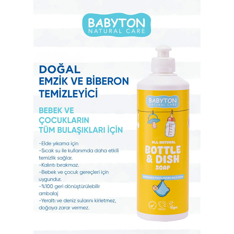 Babyton Doğal Emzik ve Biberon Temizleyicisi Bitkisel Elde Bulaşık Sabunu 500 ml - 4