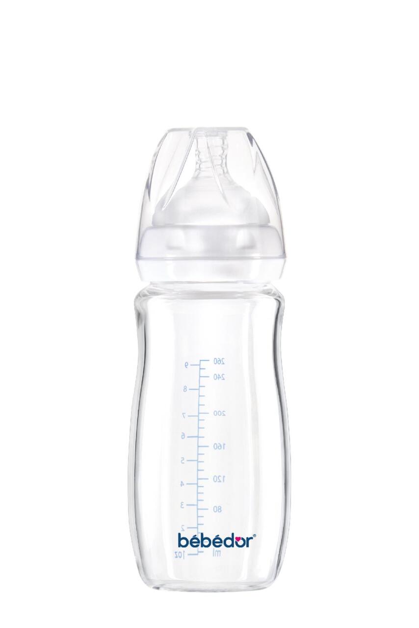 زجاجة رضاعة زجاجية مقاومة للحرارة بفوهة واسعة من بيبيدور، سعة 260 مل، 51301 - 1