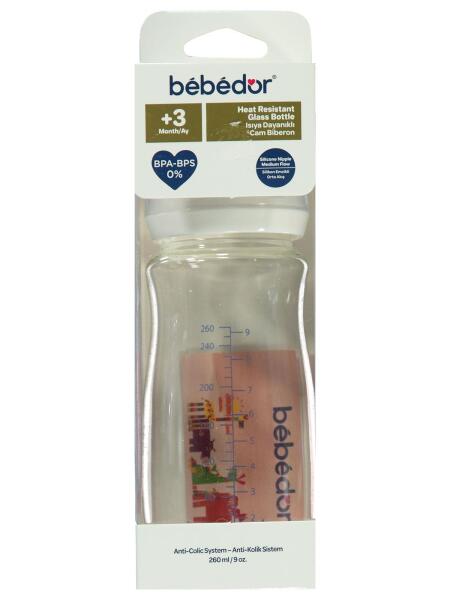 زجاجة رضاعة زجاجية مقاومة للحرارة بفوهة واسعة من بيبيدور، سعة 260 مل، 51301 - 2