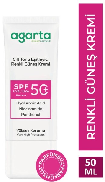Agarta Doğal Güneş Kremi Cilt Tonu Eşitleyici Renkli 50 SPF 50 ml - Agarta