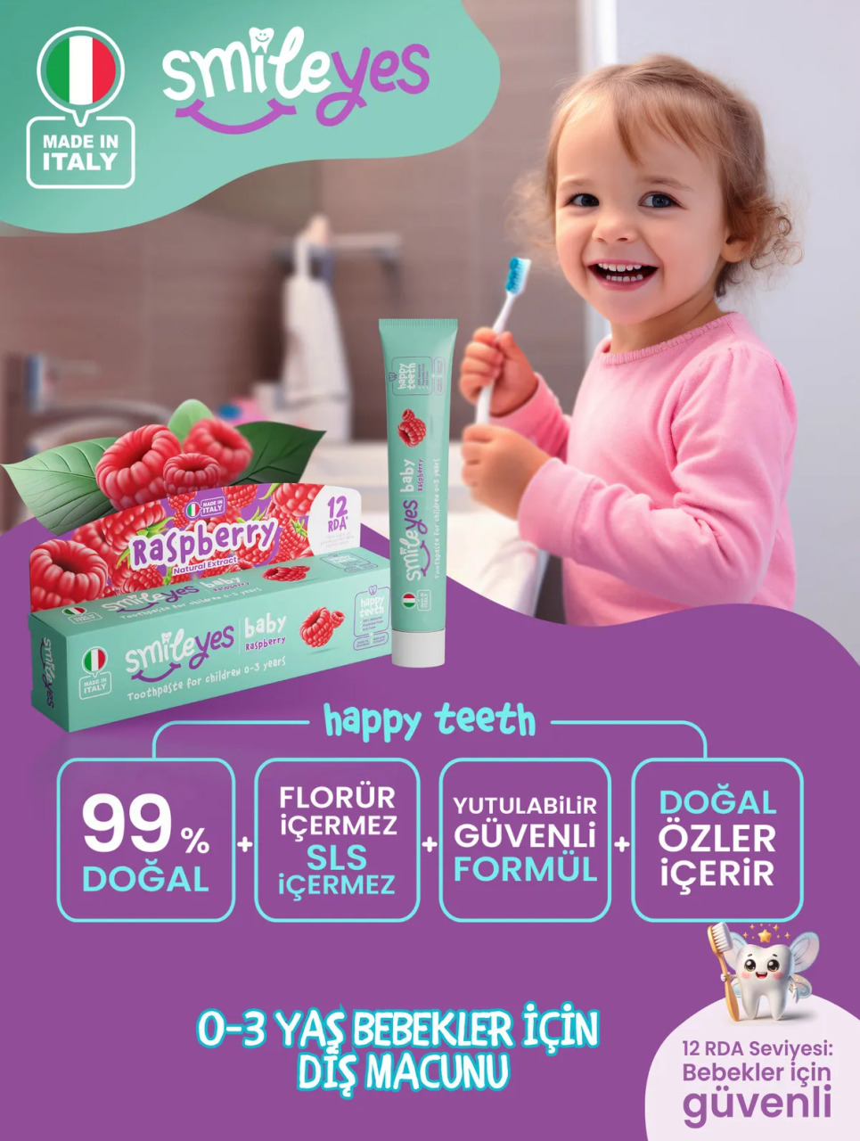 Smileyes Baby Diş Macunu 0-3 Yaş 30 ml Raspberry - 1