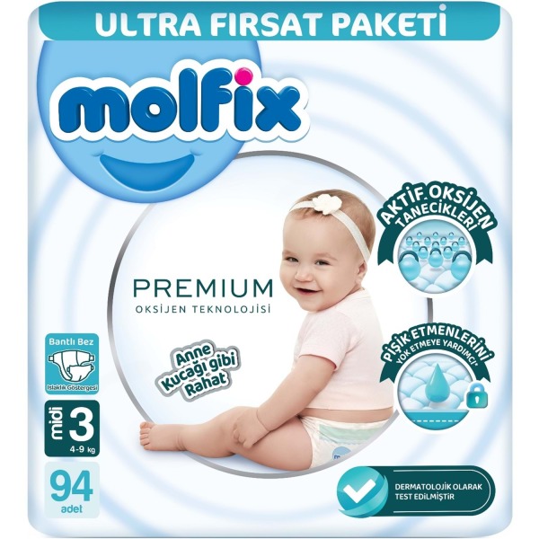 Molfix Premium Bebek Bezi Ultra Fırsat Paketi 3 Beden 4-9 Kg 94 Adet - 1