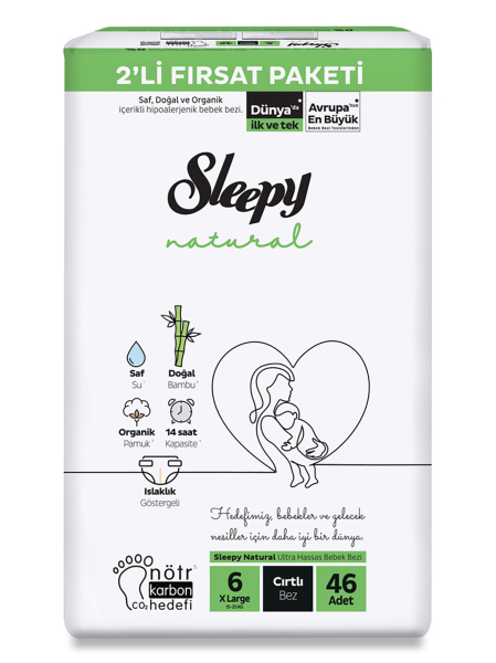 Sleepy Natural Bebek Bezi 2'Li Fırsat Paketi 6 Beden 46 Adet - 1