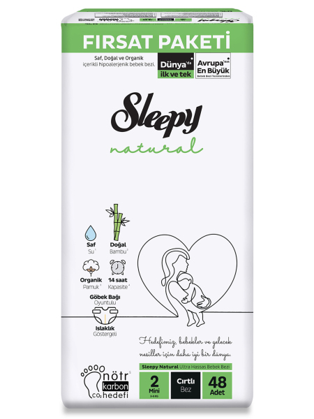 Sleepy Natural Bebek Bezi Fırsat Paketi 2 Beden 48 Adet - Sleepy