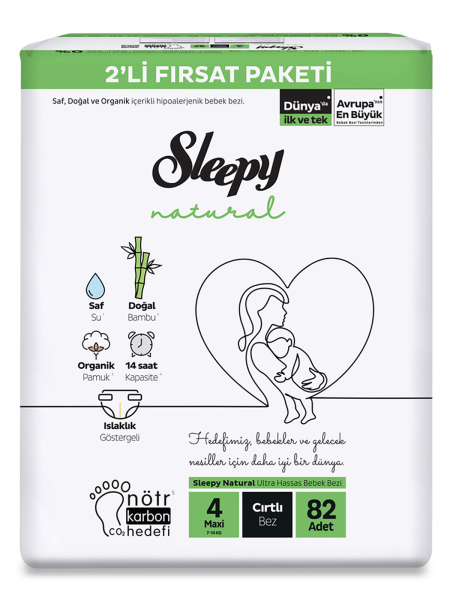 Sleepy Natural Bebek Bezi 2'Li Fırsat Paketi 4 Beden 82 Adet - Sleepy