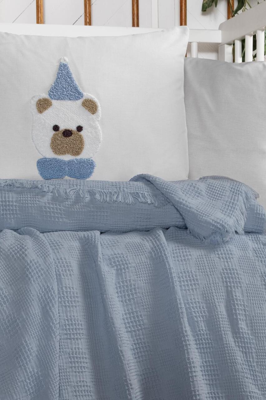 Kanz Bebek Waffle Müslin Nakışlı Pike Knz-021 Teddy - 2