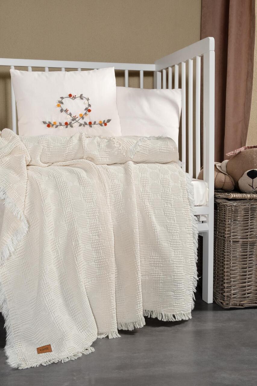 Kanz Bebek Waffle Müslin Nakışlı Pike Knz-021 Little Heart - 1